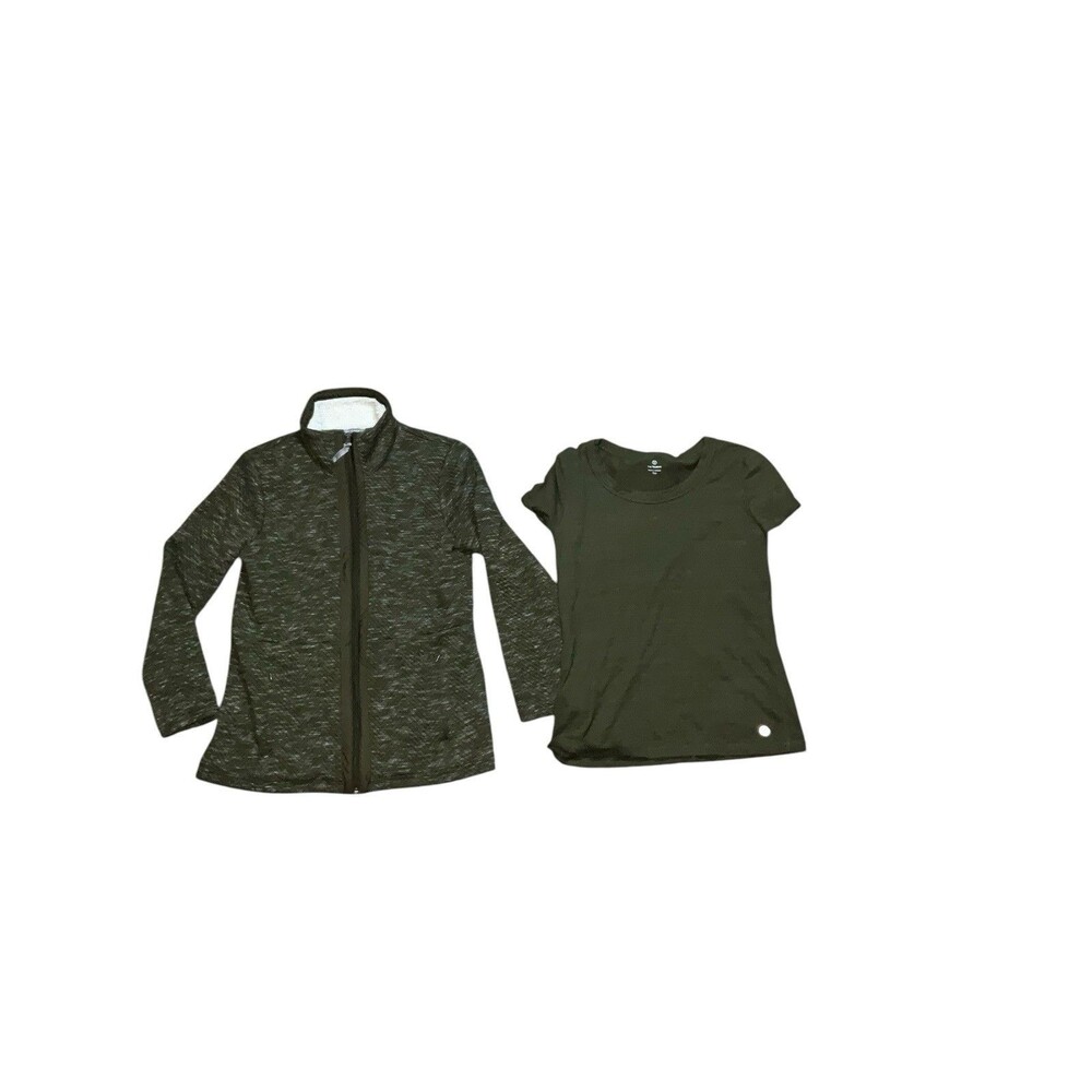 T by Talbots Olive & White Zip Up Jacket T-shirt Activewear Sz SP